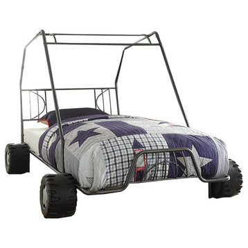 Benzara Metal Go Kart Style Twin Bed, Black