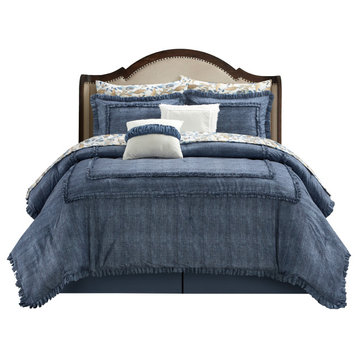 Francis 10 Piece Comforter Set, Denim Blue, Queen