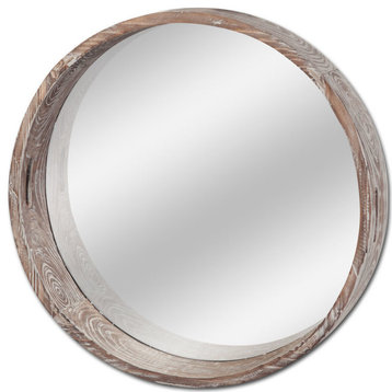 Whittier Brown Wood With Mirrored Base Round Tray, Large