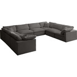 Meridian Furniture - Plush Velvet / Down Standard Comfort 8-Piece U-Shaped Modular Sectional, Grey - No matter how big or little the size of your gang, they can all find their sweet spot when you choose pieces from the Plush collection to build your ideal seating group. Choose this eight-piece set or pair multiple pieces together to get the custom look everyone will love. The soft grey velvet material is soft and welcoming to the touch, and the set's cushions are overstuffed with a down and feather blend to provide ample support for tired bodies.