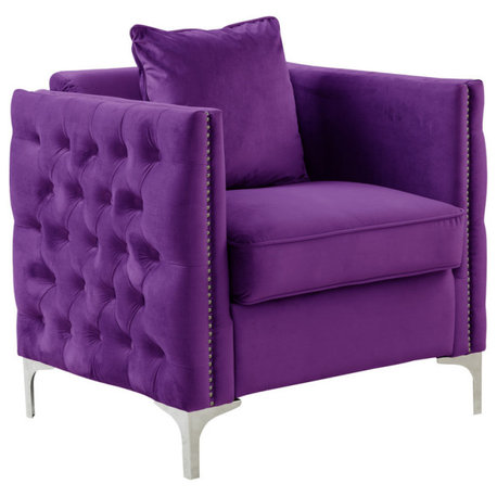 Lilola Home Bayberry Purple Velvet Chair With 1 Pillow