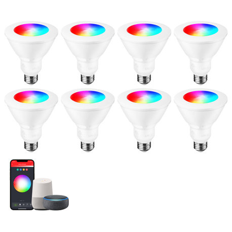 8 Pack PAR30 Smart Light Bulbs, WiFi and Bluetooth