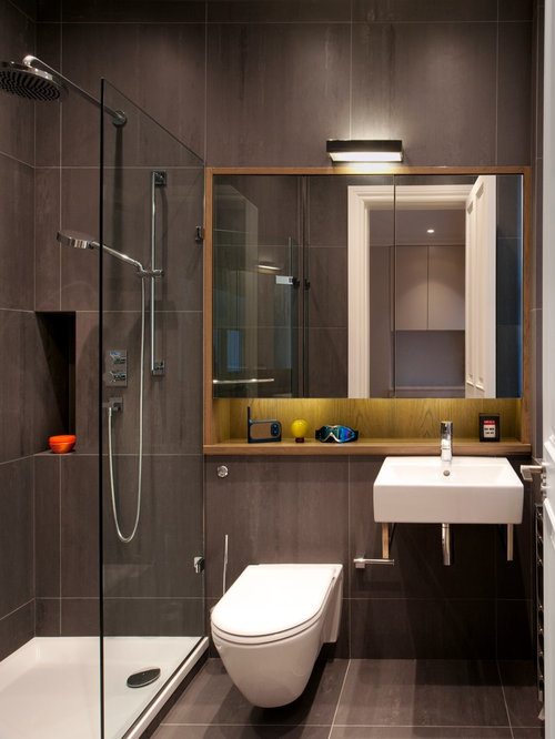 75 Shower Room Design Ideas Stylish Remodeling This Is An Example Of A Small Contemporary Shower Room In London With Wall