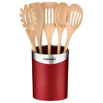 Cuisinart Kitchen Wooden Cooking Tool Set, Red (5 Tools, 1 Container)