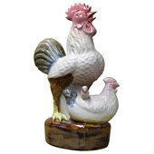 Off White Glaze Ceramic Rooster Family Figure cs2445S Off White Glaze Ceramic Rooster Family Figure cs2445S