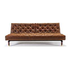 "Innovation" Oldschool Chesterfield Vintage Brown Sofa Bed / Retro Legs - Sofas