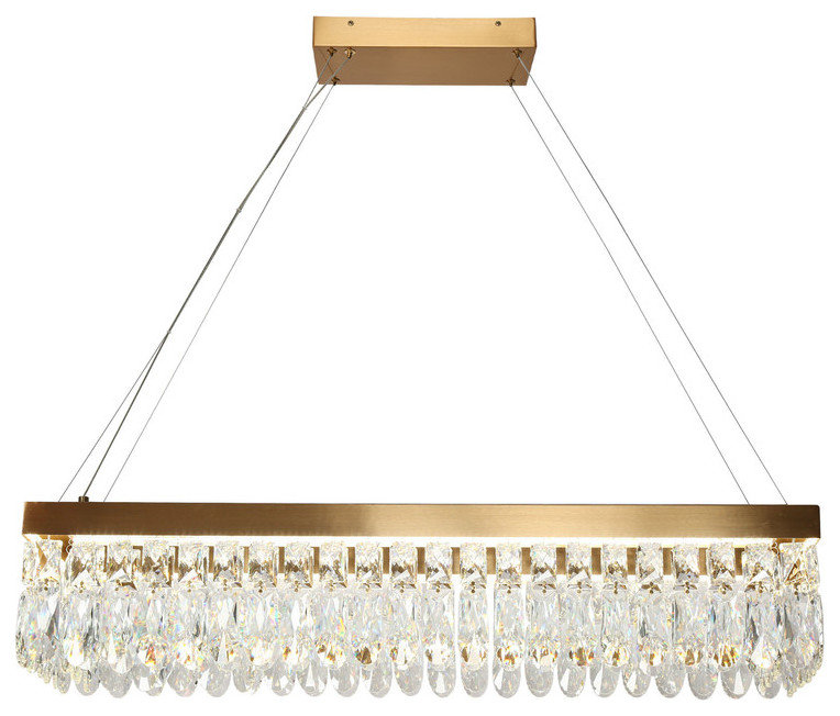 LNC Musesonce 1-Light 36.2" Modern Rectangle Crystal LED Chandelier, Gold