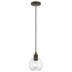 Livex Lighting - Downtown 1 Light Bronze With Antique Brass Accents Sphere Mini Pendant - Bring a refined lighting style to your interior with this downtown collection single light mini pendant. Shown in a bronze finish with antique brass finish accents and clear sphere glass.