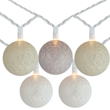 10 Neutral Tone Yarn Ball Patio Globe Lights - 8.6 ft White Wire