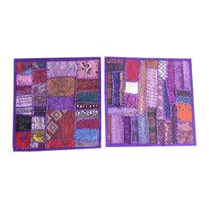 Mogulinterior - Designer Throw Pillow Sham Purple Vintage Patchwork Embroidered Cotton Cushion C - Pillowcases and Shams
