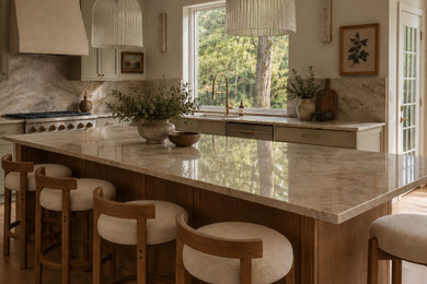 Kitchen - transitional kitchen idea in Philadelphia with stone slab backsplash