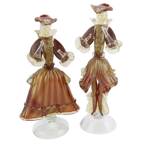 GlassOfVenice Murano Glass Venetian Goldonian Couple - Red and Gold