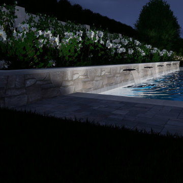 Modern Mediterranean Pool, Courtyard, Cabana, Fireplace - Toll Brothers