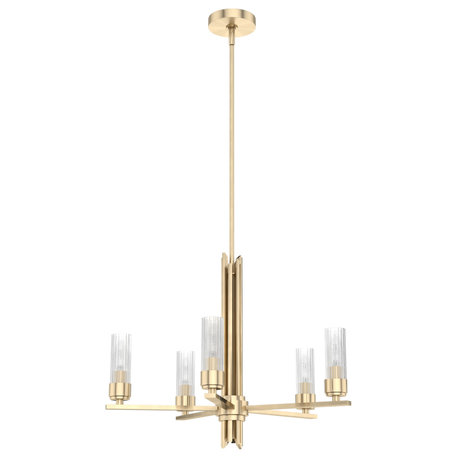 Gatz Alturas Gold, Ribbed Glass 5 Light Chandelier Ceiling