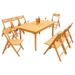 Teak Deals - 9-Piece Outdoor Teak Dining Set: 60" Rectangle Table, 8 Surf Folding Arm Chairs - Set includes: 60" Rectangle Dining Table and 8 Folding Arm Chairs.