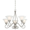 Five Light Pewter White Faux Alabaster Glass Up Chandelier
