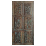 Mogul Interior - Consigned Nature Carved Doors, Blue Carved Sliding Barn Door, Interior Door - , These natural element doors maintain the earthing element and the rustic appeal regardless of a modern layout Perfect for adding a shabby chic statement piece to your home. Bring an artistic touch to your interiors with these handcarved floral Reclaimed Wood Door with 8 raised panels. Handcrafted from salvaged Indian doors, its intricate design give it an old world character that gives your modern home a space-saving and bohemian alternative to traditional doors. Perfect for the living room, kitchen, or pantry, this one-of-a-kind piece is sure to be the conversation starter of the room.