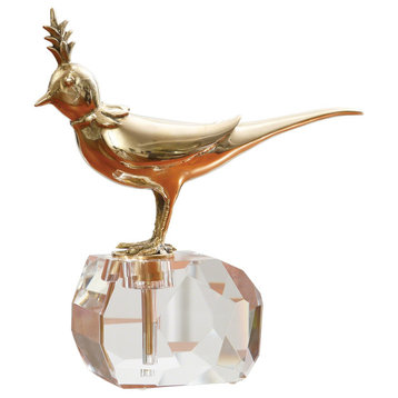 Elegant Gold Bird Crystal Rock Sculpture Faceted Brass Vintage Antique Style