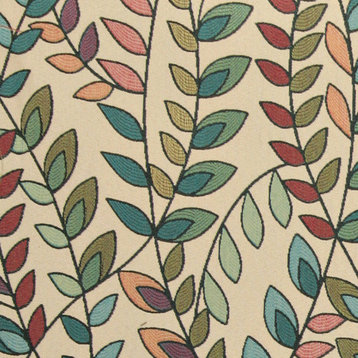 Teal, Green, Orange and Purple Leaves Contemporary Upholstery Fabric By The Yard
