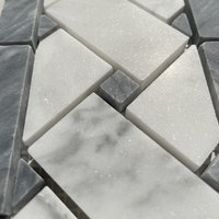 Carrara Venato Marble Basketweave Mosaic Border Dark Gray Dots Honed, 1 sheet