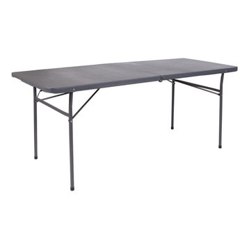 30"x72" Bi-Fold Dark Gray Plastic Folding Table With Carrying Handle