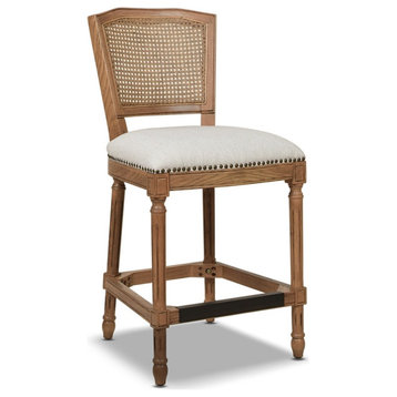 Triomphe Rattan Wicker Counter Bar Stool White Pepper Stain Resistant Polyester