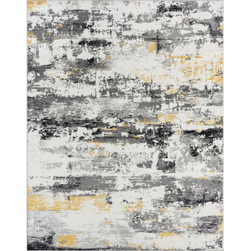 Gerhart Contemporary Abstract Yellow/Gray Rectangle Area Rug, 7'11''x10'3''