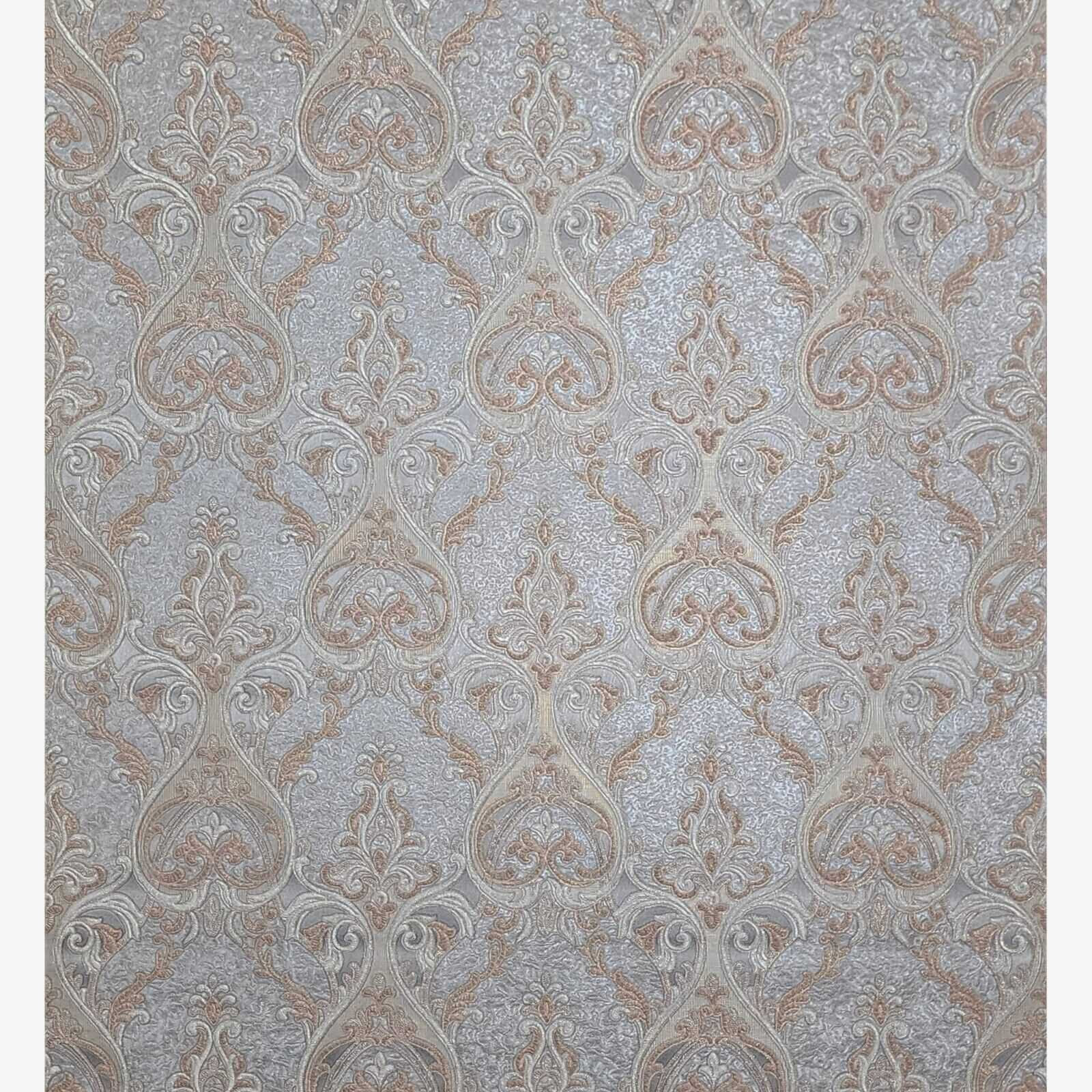 Victorian dark gray bronze gold metallic ogee damask textured Wallpaper ...