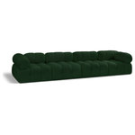 Meridian Furniture - Ames Boucle Fabric Modular Sofa, Green, 4-Piece: 2 Armless Chair, 2 Corner Chair - Introduce a touch of modern sophistication to your living area with the exquisite Ames Boucle Fabric Sofa. With plush green boucle fabric and unique design, it will elevate the visual appeal of your living space. This elegant and captivating sofa can be mixed and matched with other pieces from the collection to create an endless array of stunning looks. So, get ready to transform your living area into an inviting and stylish haven with the Ames Boucle Fabric Sofa.