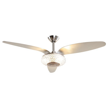 52 in Brushed Nickel Modern Crystal Ceiling Fan with 3 Blades
