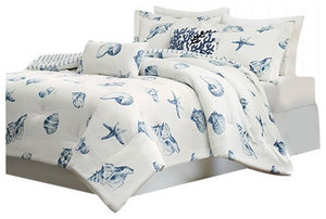Harbor House Coastal Beach House Blue Seashells Comforter/Duvet Cover Set