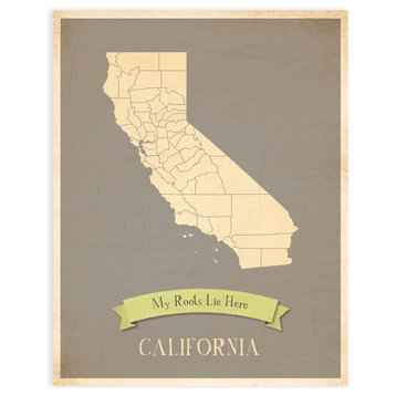 My Roots California State Map, Light Gray, 18x24