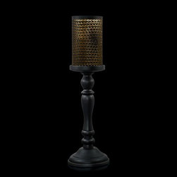 Ahrara Large Black & Gold Wood & Iron Hurricane - Candleholders