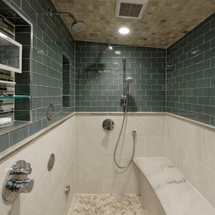Example of a large transitional master mosaic tile floor bathroom design in DC Metro with blue walls