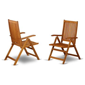 5 Position Outdoor, Folding Arm Chair Made From Acacia Wood, Set of 2