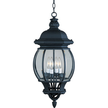 Crown Hill 4-Light Outdoor Hanging Lantern, Black, Clear Glass