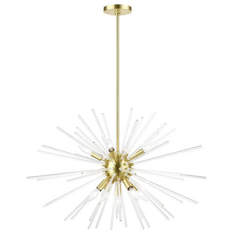 Livex Utopia 9-Light Large Pendant Chandelier, Satin Brass/Clear Rods, 41255-12