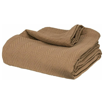 100% Cotton Metro Chevron Thermal Woven Blanket, Taupe, Full/Queen