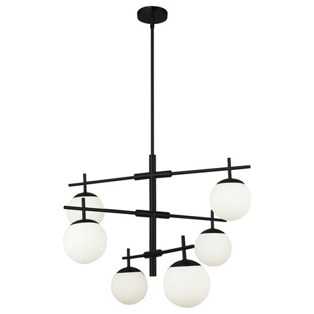 Caelia Contemporary 6 Light Matte Black White Metal Chandelier