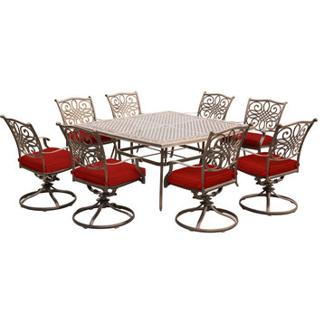 Traditions 9-Piece Dining Set, Red With Large 60" Cast-top Square Table