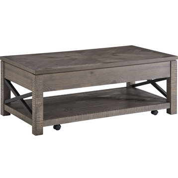 Dexter Lift Top Cocktail Table - Driftwood with Ruff-Hewn Distressing
