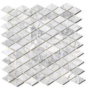Polished Arabescato Carrara Rhomboid Interlocking Marble Tile, Set of 50