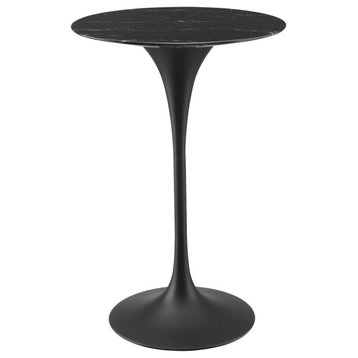 Bar Table, Round, Artificial Marble, Metal, Black, Modern, Bar Pub Restaurant