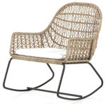 Four Hands - Bandera Outdoor Rocking Chair, Vintage White, With Cushion - Clean, contemporary shaping and an updated weave transform all-weather wicker into something modern. This take on the traditional rocking chair is supported by a contrasting black iron base. Cover or store indoors during inclement weather and when not in use. Cushion covered in 100% Olefin, known for its UV-resistant, water-repellent and quick-drying abilities.