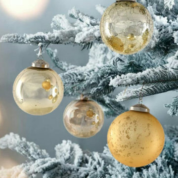Set of 9 Assorted Gold Ball Ornaments, 3" Dia