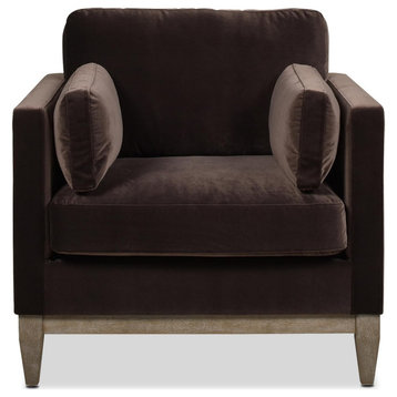 Modern Accent Chair, Removable/Reversible Cushioned Velvet Seat, Deep Brown
