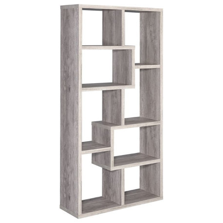 Coaster 10-Shelf Contemporary Tall Spacious Wood Bookcase in Gray