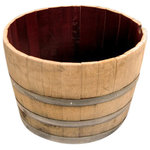 Master Garden Products - Wine Barrel Coffee table base only, lacquer finished for indoors - Our oak wood wine barrel pedestal tables are made from genuinely recycled wine barrels from California. Has an opening and a shelf at the bottom. A larger table top can be added onto the barrel to turn it into a one of a kind pedestal bar table with a center island that can be used as a mini bar, or as a center piece for candles, flowers, etc.