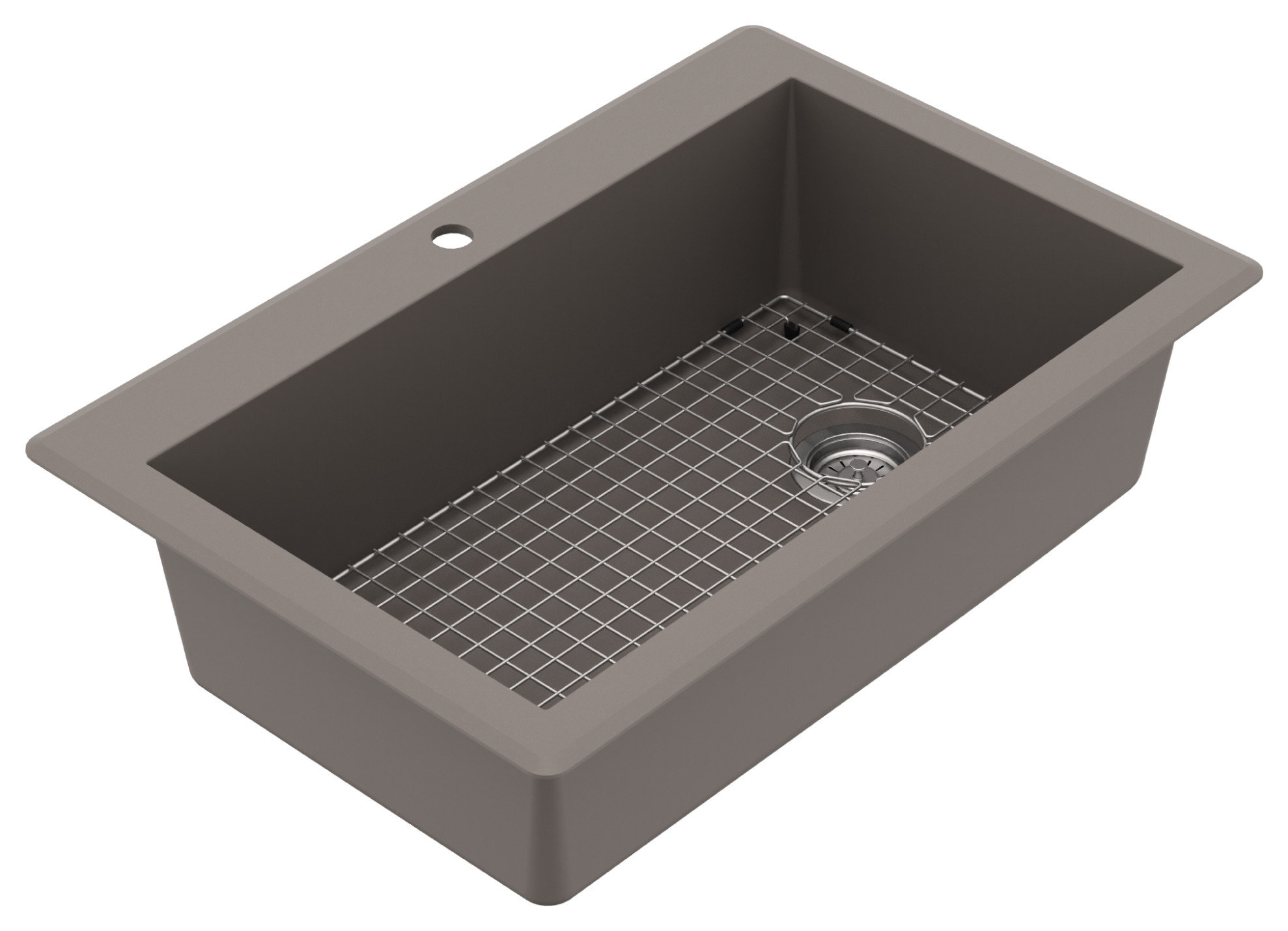 Karran Drop-In Quartz 33" 1-Hole Single Bowl Kitchen Sink Kit, Concrete