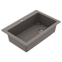 Karran Drop-In Quartz 33" 1-Hole Single Bowl Kitchen Sink Kit, Concrete